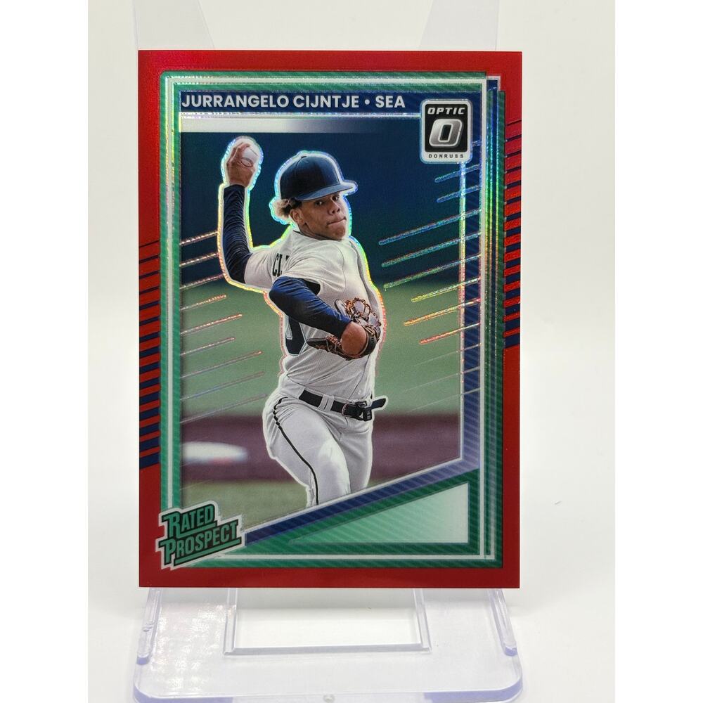 2025 Panini Optic Jurrangelo Cijntje Rated Prospect Red Holo 23/99 SP Mariners